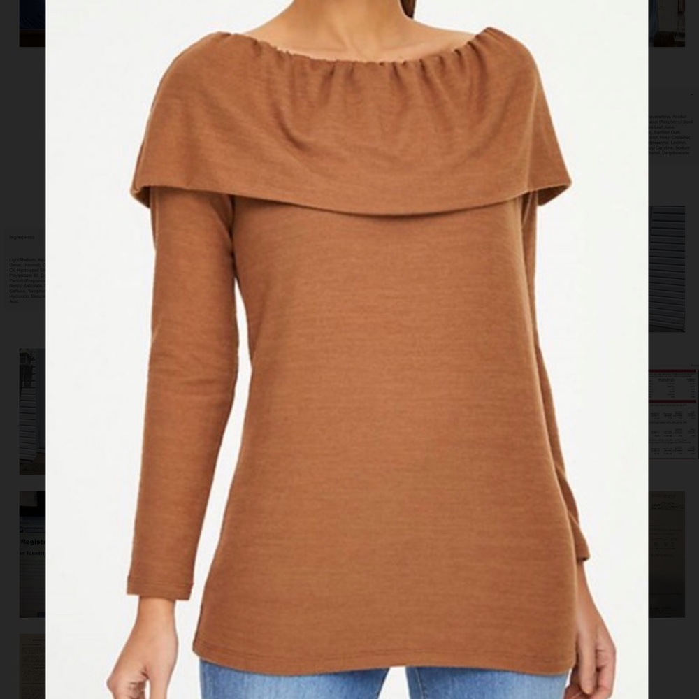 🆕 LOFT Medium Brown Off-Shoulder Tunic Sz. M